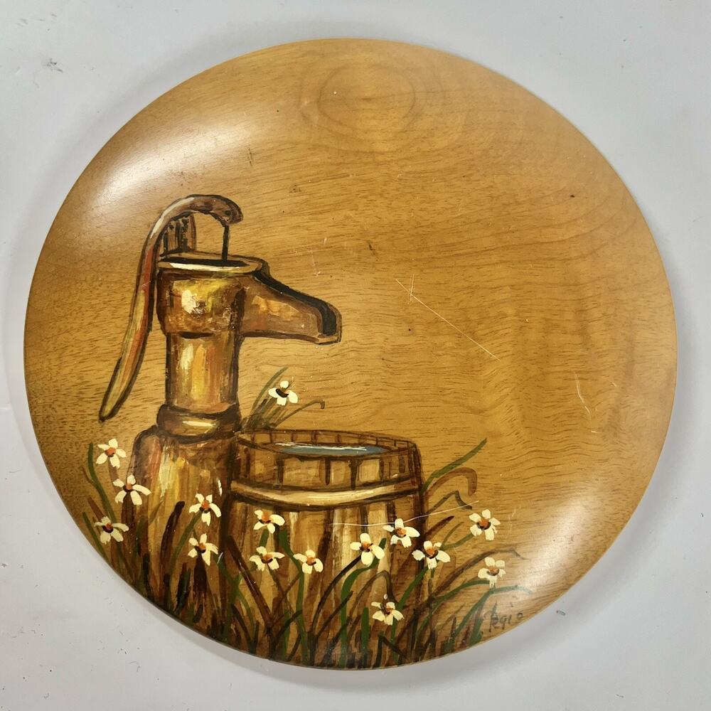 Myrtlewood Wall Plaque Oregon Hand painted Vintage Art Floral Country Side 6”